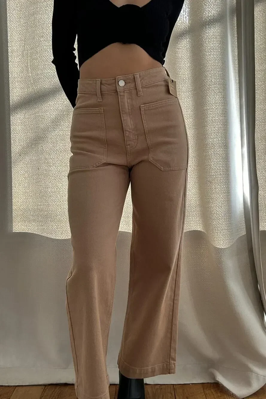 NEW Just Black Denim Women's Brown Espresso Raw Hem High Rise Wide Leg Jeans 29 - Picture 1 of 6